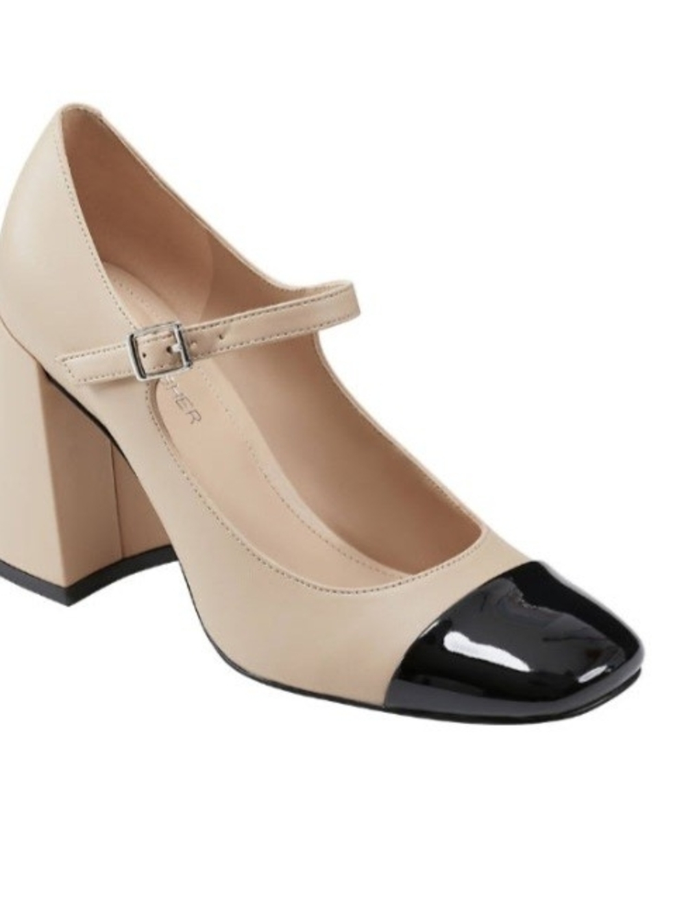 Marc Fisher Two-Tone Beige Mary Jane Pumps with Black Patent Cap Toe